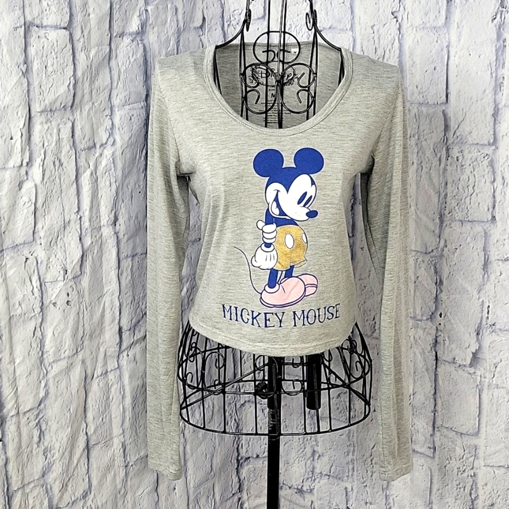 DISNEY Gray‎ Women's Mckey Mouse Cropped Top Medium